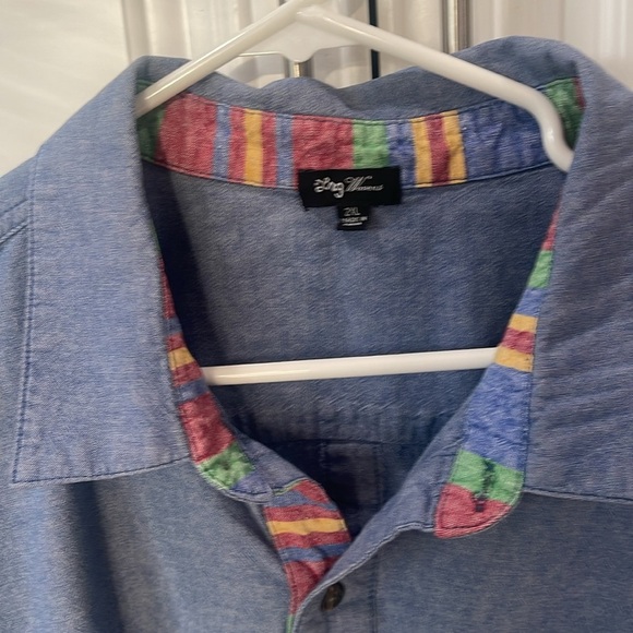 LRG Free Bricks woven blue button up casual shirt size 2XL short sleeve XXL - Picture 4 of 9